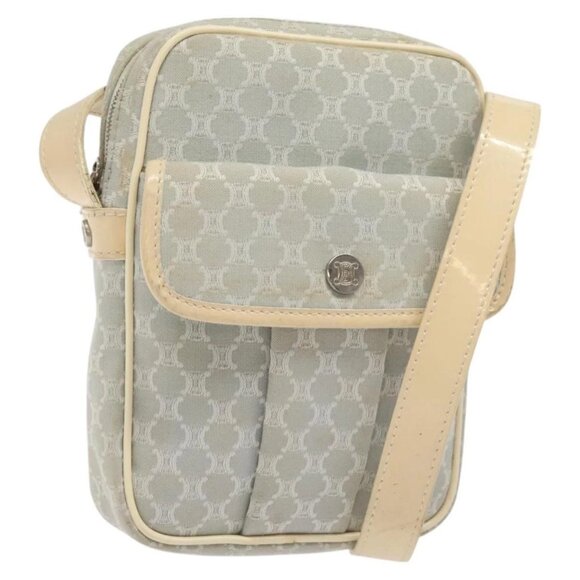 CELINE Macadam Canvas Shoulder Bag Light Blue Silver Auth 123219 - Picture 1 of 16